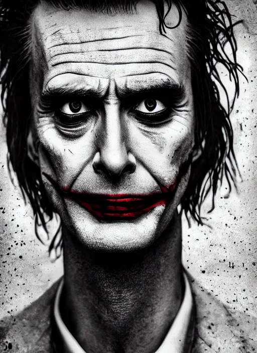 Prompt: photo of David Tennant as the Joker by Lee Jeffries and Eolo Perfido, head shot, detailed, award winning, Sony a7R, trending on artstation