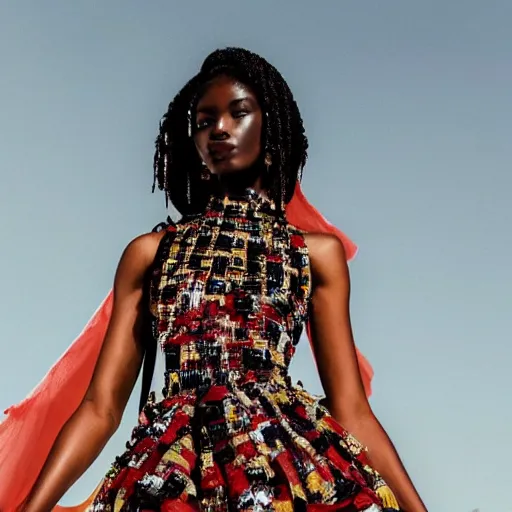 Prompt: close up of face of a black fashion model with huge and large valentino dress at the edge of active etna vulcan, official valentino editorial, highly detailed