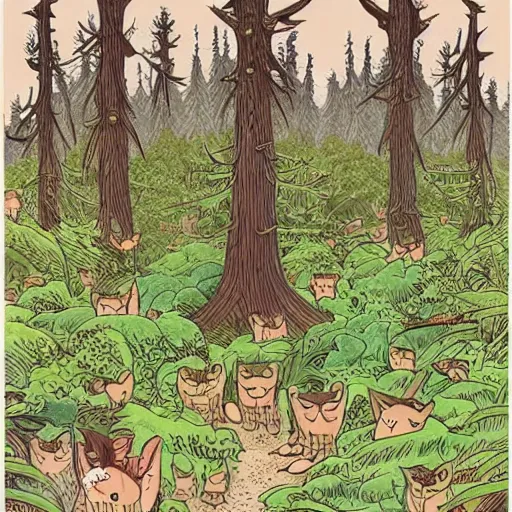 A forest, cartoon illustrations, detailed, intricate | Stable Diffusion ...