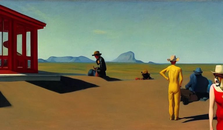 Image similar to Bodacious cowboys such as your friends will never be welcome here high in the clusterdome, by Edward Hopper