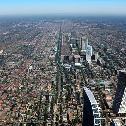 Image similar to American city with CBD, in 1450, seen from Da Vinci helicopter