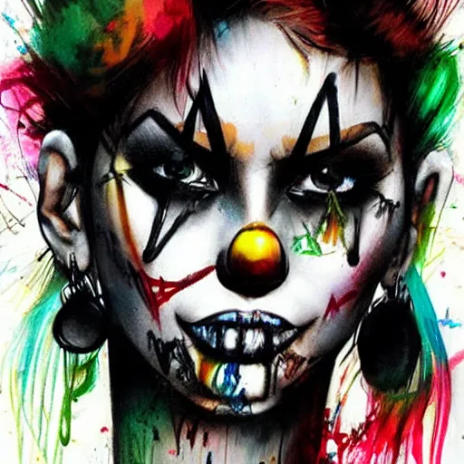 Image similar to gangsta latina clown girl charcoal style yoji shinkawa