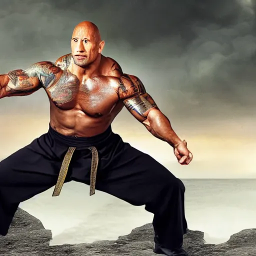 Image similar to Dwayne Johnson as Kung Fu master