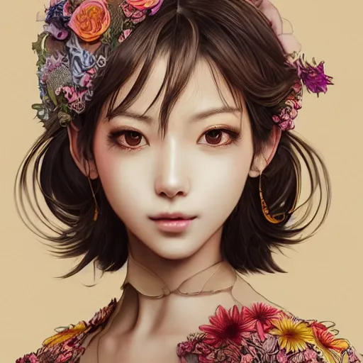 Prompt: the portrait of an absurdly beautiful, elegant, graceful gravure idol made, hyperrealistic illustration by kim jung gi, colorful, extremely detailed intricate linework, detailed faces, smooth, super sharp focus, bright colors, high contrast, matte, octopath traveler, final fantasy, unreal engine 5 highly rendered, global illumination, radiant light ， - n 4