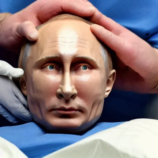 Prompt: putin undergoing brain surgery. surveillance video footage