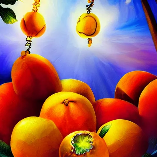 Image similar to heavenly fruit, epic, heaven fantasy painting, digital art, fruit