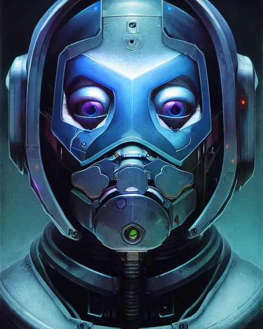 Image similar to echo from overwatch, evil robot, blue holographic face, character portrait, portrait, close up, concept art, intricate details, highly detailed, horror poster, horror, vintage horror art, realistic, terrifying, in the style of michael whelan, beksinski, and gustave dore