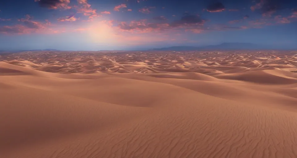 Image similar to a matte painting of desert dunes with blue light falling on them, trending on artstation