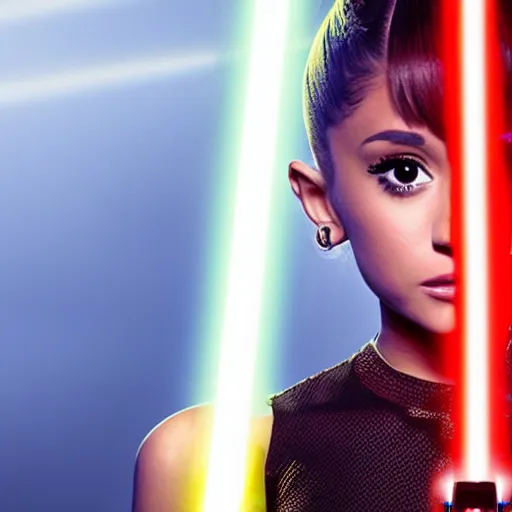 Image similar to Ariana Grande in star wars. lightsaber,. 8K resolution. award winning photography,