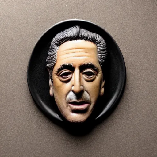 Image similar to al pacino's face made of foam in a cup of cappuccino, high detail