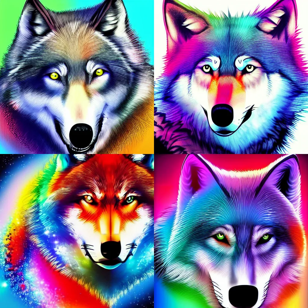 Prompt: wolf anime colorful