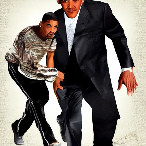 Image similar to will smith slapping obama with a black flip flop, digital art in the style of gta 5 cover art