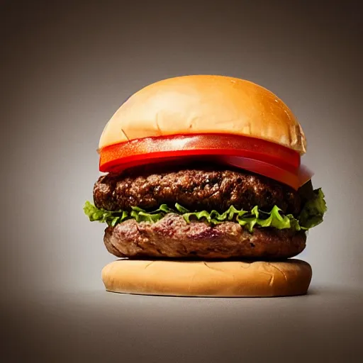 Image similar to Award-winning food photography of a burger made of styrofoam and concrete, dramatic lighting, 8k