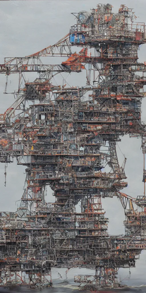 Image similar to oil painting scene from oil platform by kim jung gi