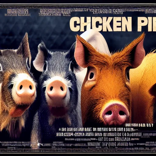 Image similar to Movie Poster Chicken, Cow, Capybara, Pig, Epic, Cinematic, 4K