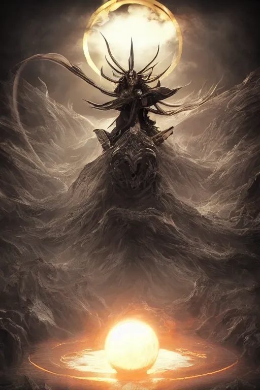 Prompt: an ultra detailed 3 d render of the sun tzu as an elden ring boss, epic anime fantasy, 8 k, in the style of a fantasy metal album cover and magic the gathering, volumetric lighting, smooth, highly detailed, digital illustration, octane render, art by albert bierstadt and greg rutkowsi, artstation