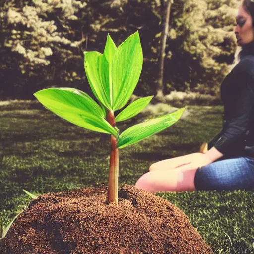 Image similar to a plant meditating on a person