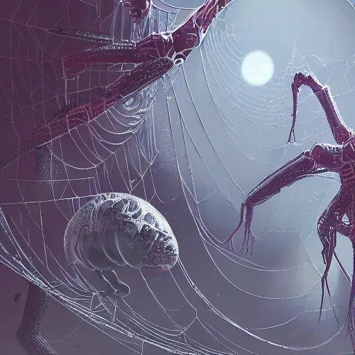 Image similar to alien world spiderwebs, concept art, wlop, hyper detailed,