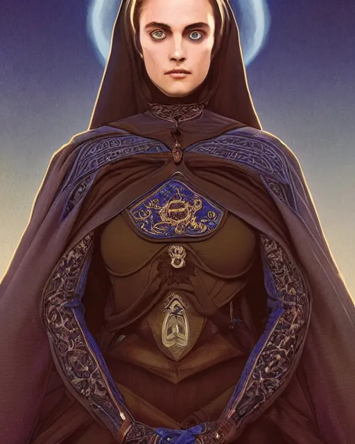 Image similar to portrait of saint alia atreides of the knife, fully royal blue eye sockets eye, dune, science fiction, frank herbert, intricate, elegant, highly detailed, digital painting, artstation, concept art, sharp focus, illustration, art by artgerm and greg rutkowski and alphonse mucha