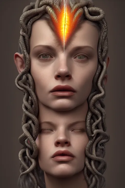 Prompt: head portrait of Medusa, Lilith, portrait, photo-realistic, hyper-realism, octane render, dramatic lightning, cinematic, by Nikolaos Gyzis,