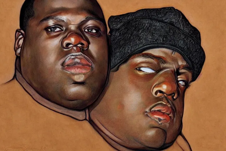 Prompt: a realistic portrait of biggie smalls in style of egon schiele, masterpiece, hyperdetailed, complex, intricate, 4 k, trending on artstation