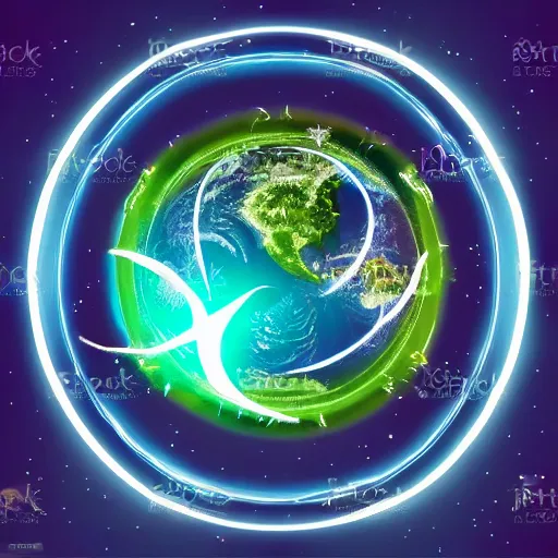 Image similar to earth logo, vector arts, highly detailed, crystal lighting, mystical, hyperrealistic, 4 k, unreal engine, dramatic lighting, magical, beautiful