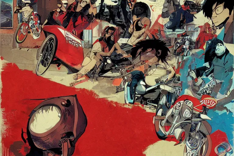 Image similar to pizza the hut, akira's motorcycle, gorillaz, poster, high quality