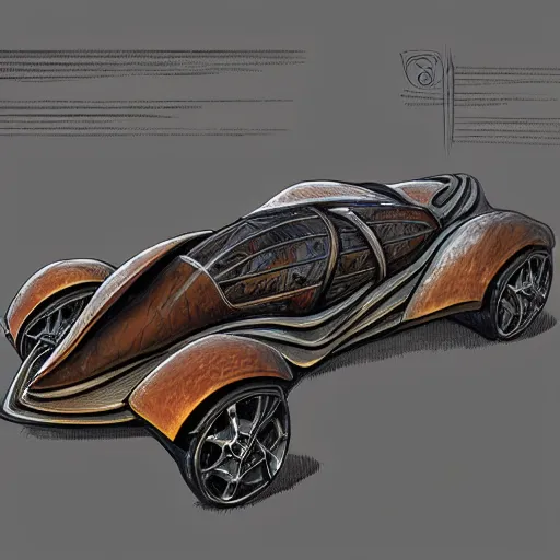 Prompt: planescape art style retrofuturism car concept