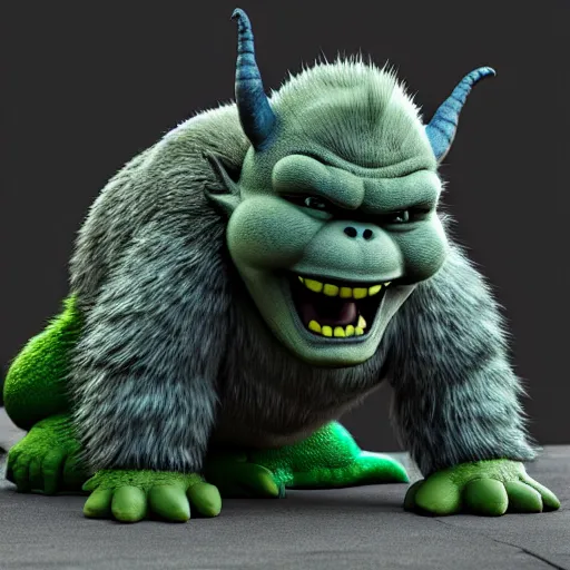 Image similar to super mario godzilla yoda donkey kong pikachu yeti shrek spongebob homer groot, highly detailed, extremely high quality, hd, 4 k, 8 k, professional photographer, 4 0 mp, lifelike, top - rated, award winning, realistic, detailed lighting, detailed shadows, sharp, no blur, edited, corrected, trending