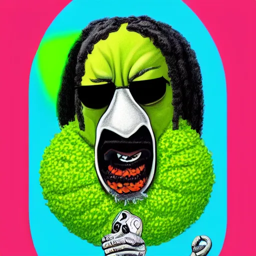 Image similar to snoop dogg tennis ball monster ,tennis ball, digital art,epic, smoking weed, Marijuana, fantasy,chalk, magic, trending on artstation, ultra detailed, professional illustration by Basil Gogos