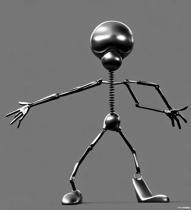 Prompt: 3 d studio render simplistic!!! minimalistic!!!! character concept for a cartoon metal character with a round metal head, a body made of metal poles, arms made of scissor crane arms, metal gloves. flexible!!!!! trending on artstation, octane render, unreal engine 5 render