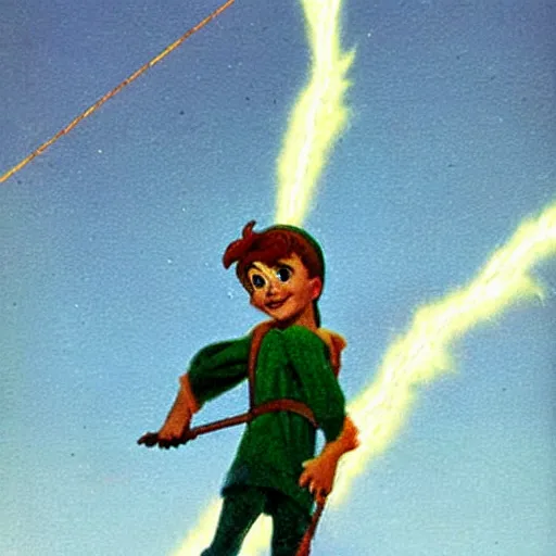 Prompt: Peter Pan caught in high voltage lines with sparks