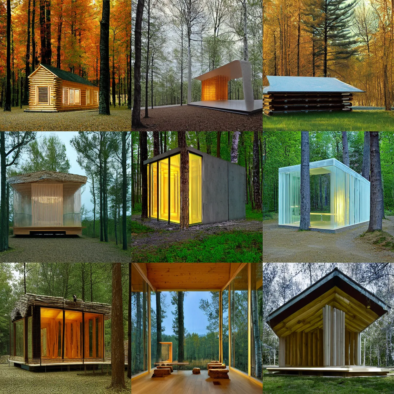 Prompt: [ a log cabin in the forest ] [ van gogh ] [ tokujin yoshioka ]