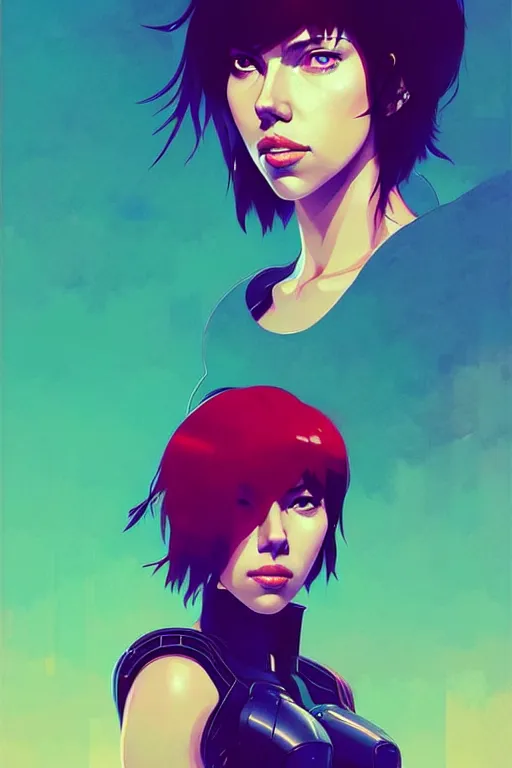 Image similar to a ultradetailed beautiful panting of scarlett johansson as motoko kusanagi, by conrad roset, greg rutkowski and makoto shinkai, trending on artstation