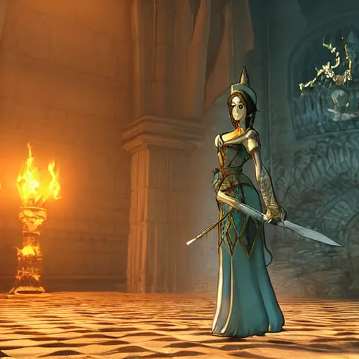 Image similar to princess jasmine as dark souls iii final boss, artstation hq, dark phantasy, stylized, symmetry, modeled lighting, detailed, expressive, created by hidetaka miyazaki, dark souls iii screenshot