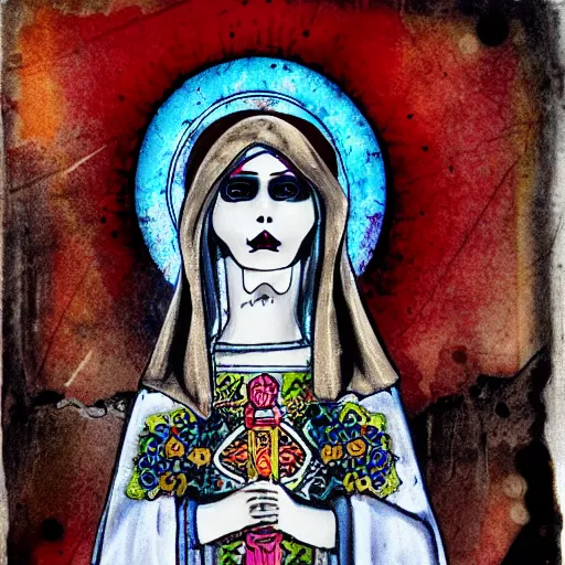 Prompt: nuestra senora de la santa muerte, mixed media