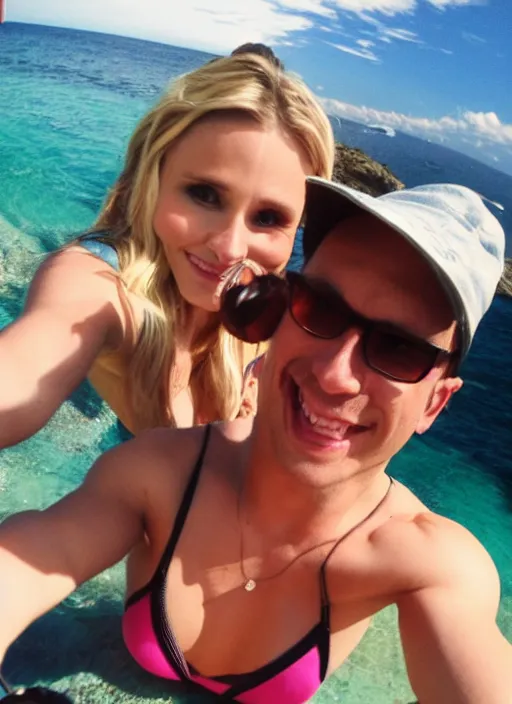Image similar to viewed from my point of view : date with kristen bell, she's on my bed in bikini, gopro footage