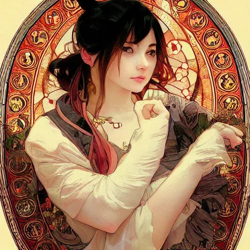 Image similar to portrait of a calico cat, calico cat, animal, cat masterpiece, sakimichan, Ross Tran, Alphonse Mucha