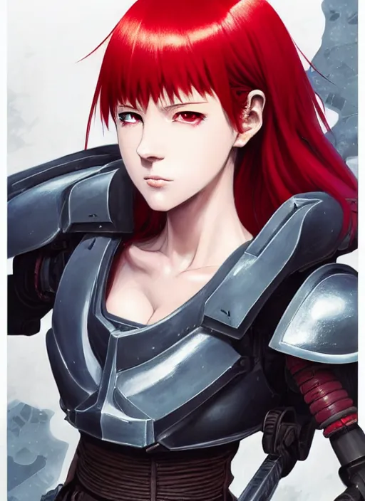 Prompt: portrait of Anime sister of battle, Warhammer 40000, cute-fine-face, red-short-hair pretty face, realistic shaded Perfect face, fine details. Anime. realistic shaded lighting by Ilya Kuvshinov katsuhiro otomo ghost-in-the-shell, magali villeneuve, artgerm, rutkowski, WLOP Jeremy Lipkin and Giuseppe Dangelico Pino and Michael Garmash and Rob Rey and Gustav Klimt