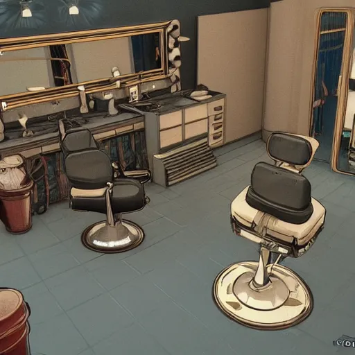 Image similar to A barbershop in Disco Elysium