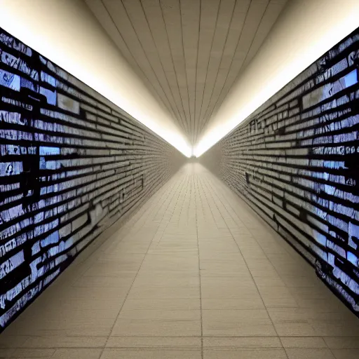 Prompt: Hallway leading to the QR code of Nativity. Scanning it led to the Singularity. Wikimedia Commons