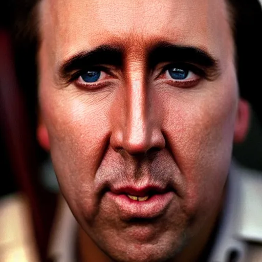 Prompt: nicholas cage close - up by steve mccurry