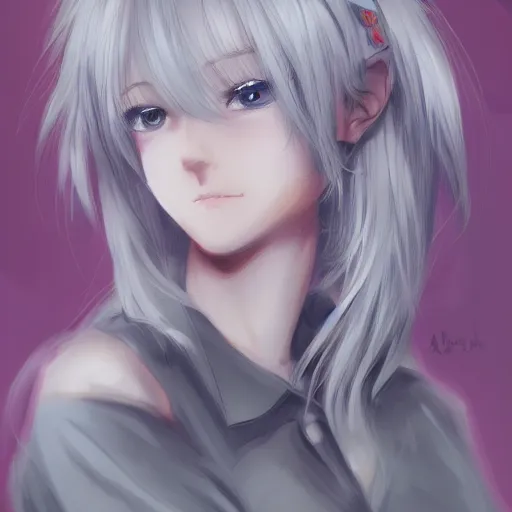 Image similar to full headshot portrait of blond girl with gray eyes draws a brush, drawn by wlop, by avetetsuya studios, attractive character, colored sketch anime manga panel, cirno from touhou, trending on artstation