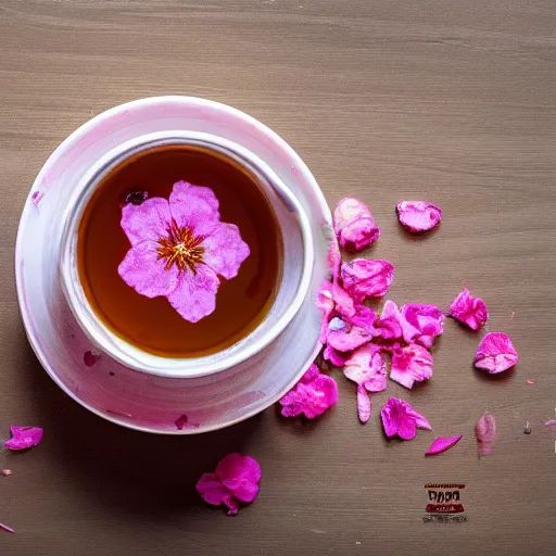 Image similar to waterpaint top view of a cup of sakura petals tea