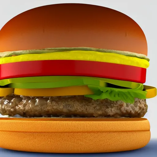 Image similar to blender render of cheeseburger with 3 0 patties