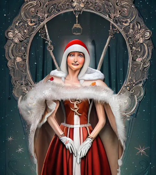 Image similar to beautiful female character inspired by venice carnival, christmas and nun | | digital artwork made by greg rutswork, anna dittmann, rosdraws and lois van barlee, symmetrical, anatomically correct, tongue out