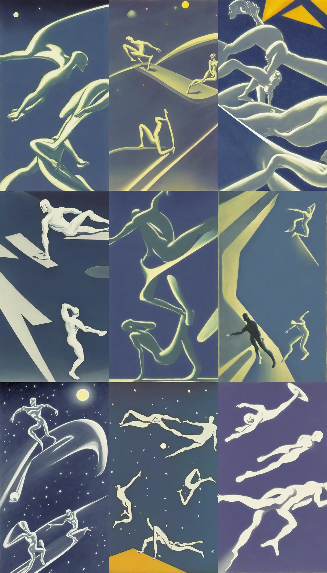 Prompt: silver surfer in space by edward hopper