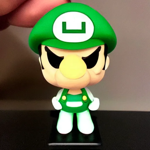 Image similar to Luigi wearing suit, as a Pop Funco Figure,