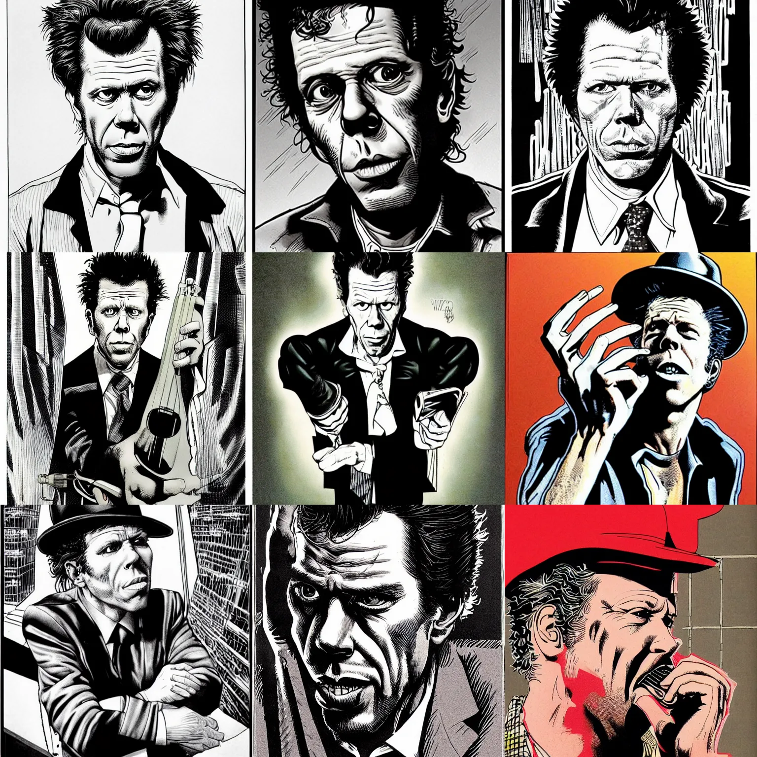 Prompt: Tom Waits by Brian Bolland