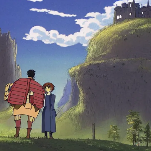 Prompt: howl's moving castle by studio ghibli, matte painting